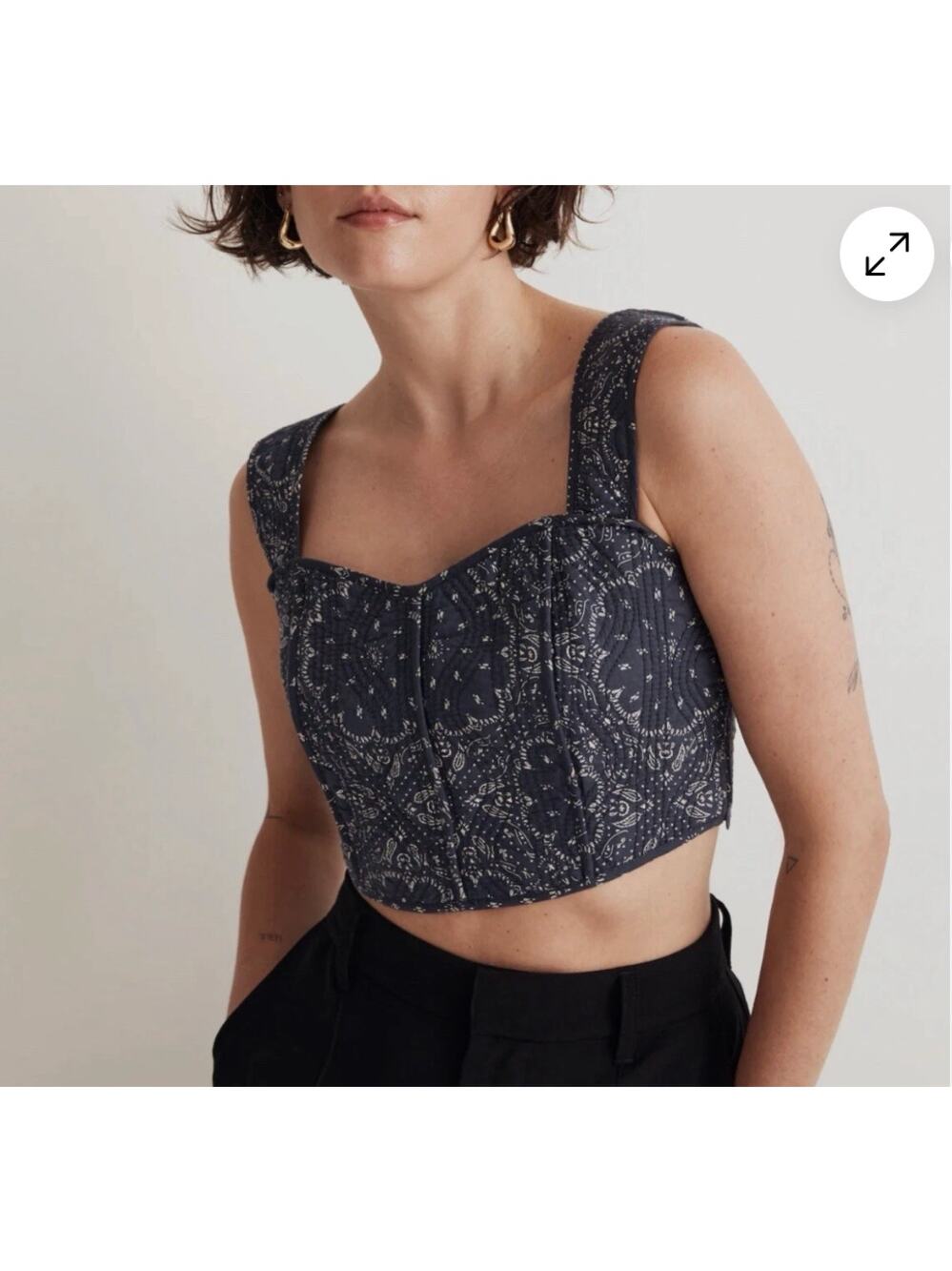 Madewell Quilted Crop Top Bandana Print Boho Cottagecore 0